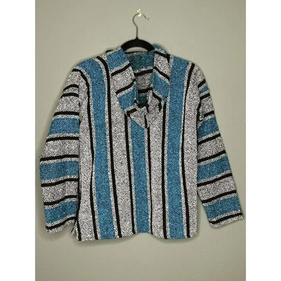 VTG Small Authentic Made in Mexico Saddle Blanket Hooded Pullover Sweater Poncho - Picture 2 of 9